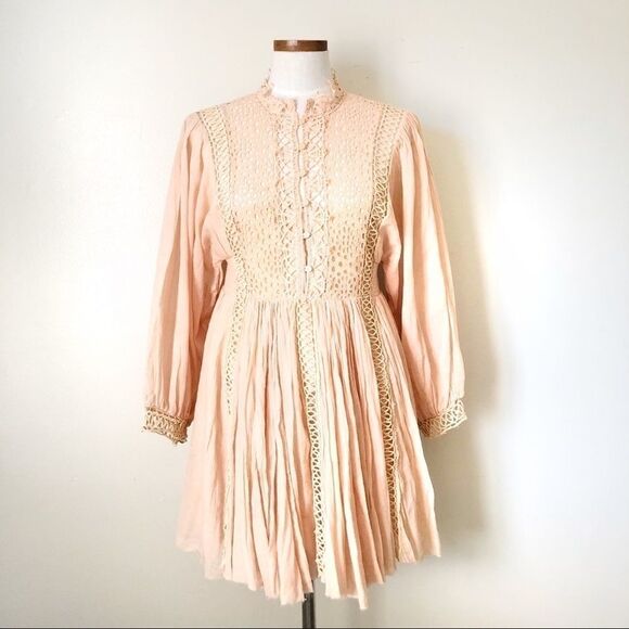 Free People One Karma Eyelet Mini dress NWOT Large boho - Picture 3 of 12